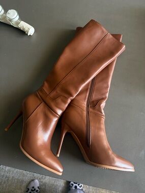 Women's Tall Brown Leather Stiletto Boots